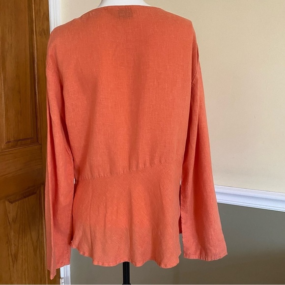 Orvis Linen Hemp Blend Long Sleeves Orange Blouse - Picture 3 of 6